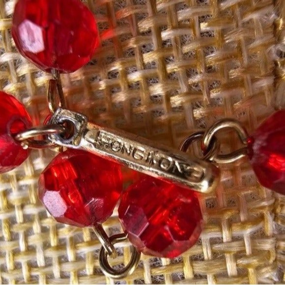 Hong Kong Red, Black and Gold Beaded Necklace Hook Closure  21"L + Ext. - Picture 4 of 5